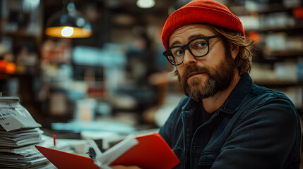 Store Supervisor Canada Checks Inventory Compliance Scanning Items Attentive Expression Ample Copy Space