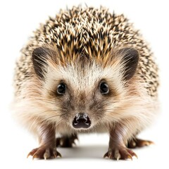 Fototapeta premium European hedgehog standing on all fours, looking forward, isolated on white background
