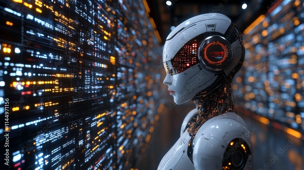 Poster ai technology analyzes consumer behavior through advanced data patterns in a futuristic setting