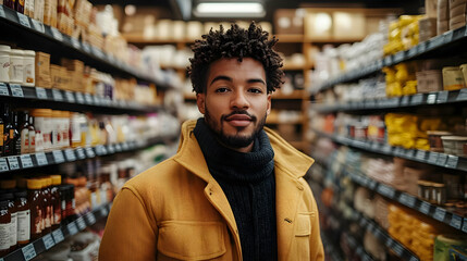 Fototapeta premium Store Associate Optimizes Shelf Spacing and Inventory Management in Australian Supermarket: Organized Products Display