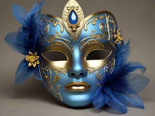 Glittery blue carnival mask with gold details