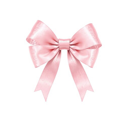Elegant satin ribbon bow with soft pink hue, featuring smooth texture and symmetrical loops. Ideal for gift wrapping, decoration, or festive design projects. Isolated on transparent background