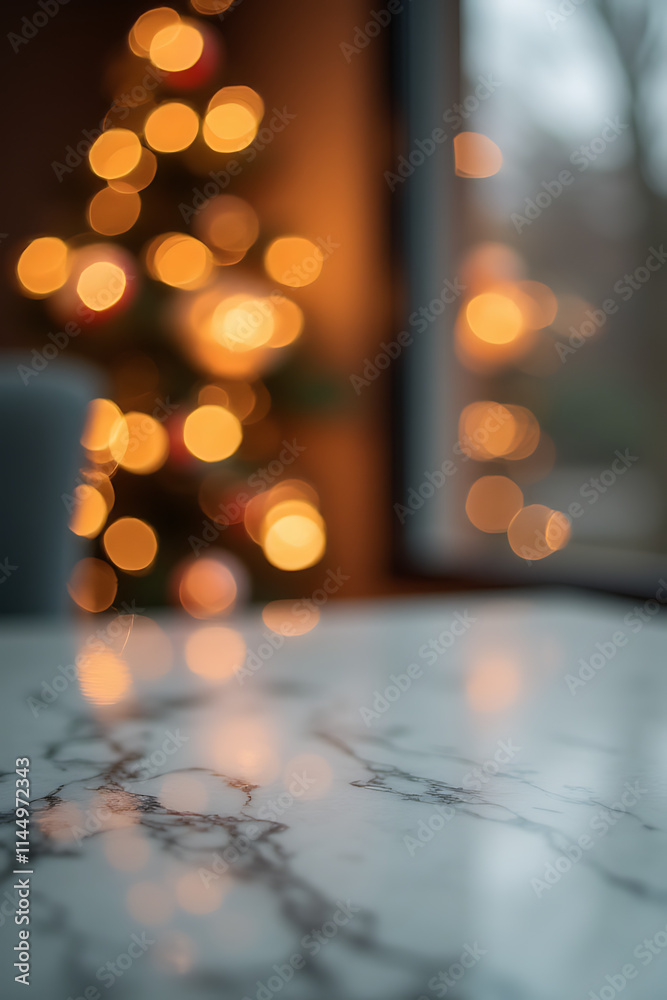 Aufkleber marble tabletop with selective focus features blurred light in the background for a new year and chr