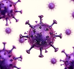 3D shiny purple virus featuring a spherical surface with textured spikes, illustrating a detailed microscopic organism or pathogen