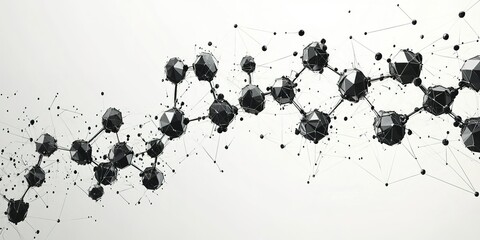 Complex network of geometric shapes illustrating connections and interactions in digital art