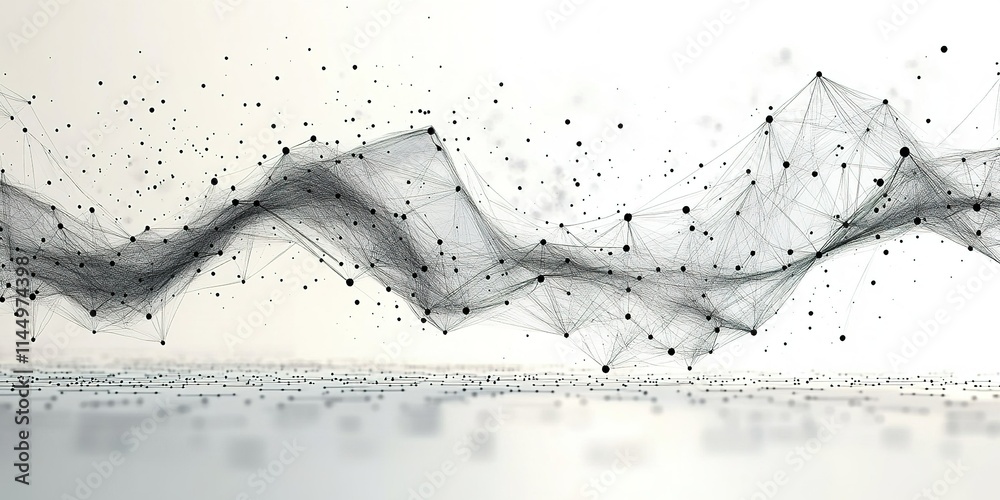 Poster abstract wave pattern created with connected points and lines in a luminous setting