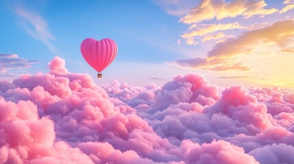 Fototapeta premium Surreal Heart-Shaped Hot Air Balloon Scene