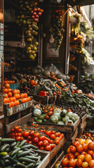Obraz premium Gros plan sur un magasin de fruits et légumes.
