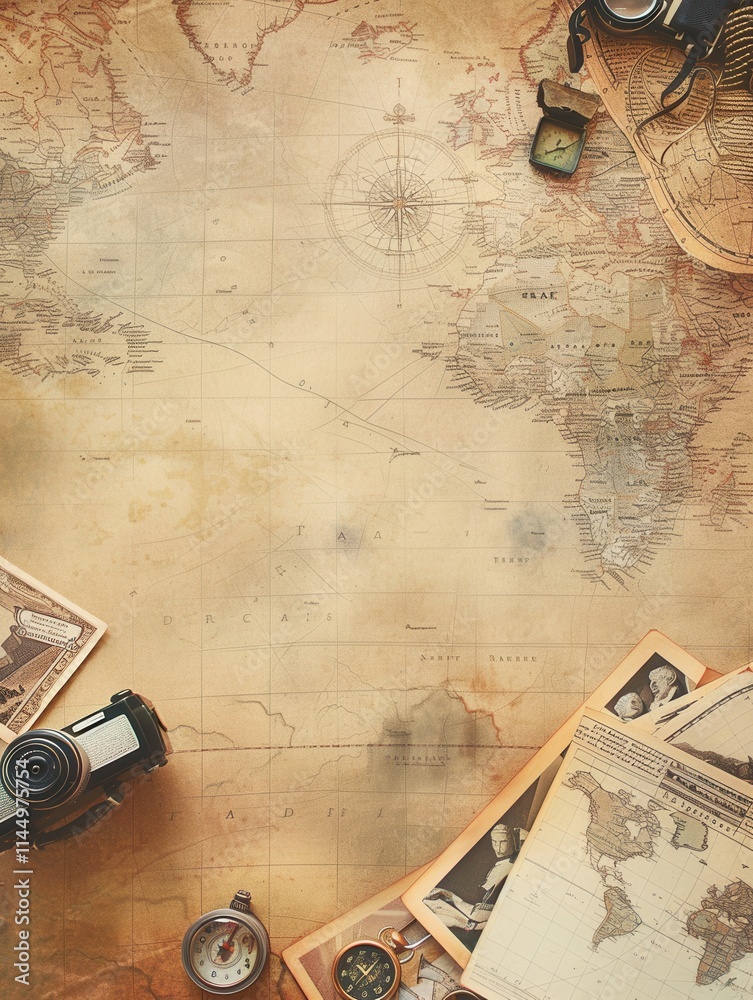 Leinwandbilder Travel memories displayed on a world map background with space for personal touches and notes. Generative AI