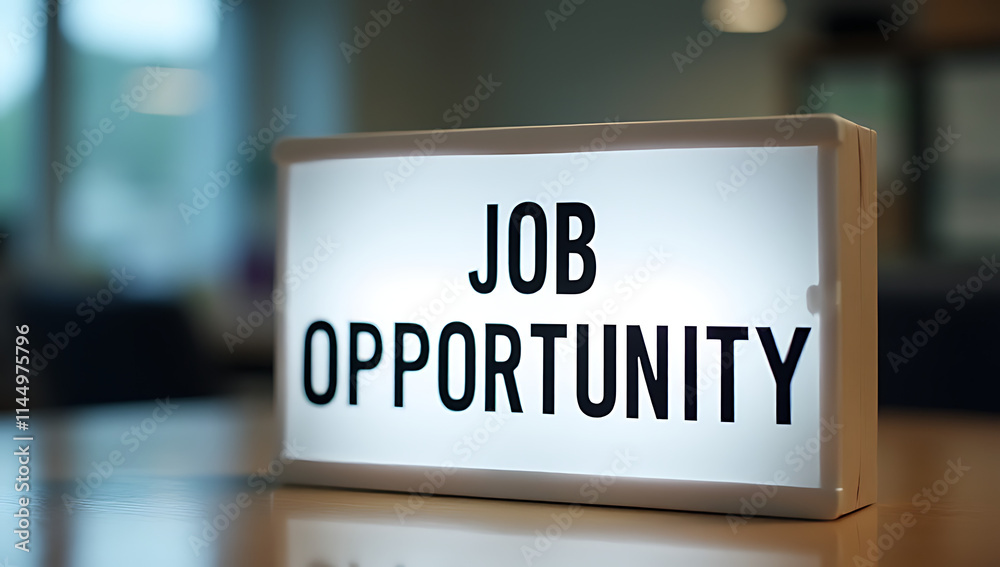 Poster job opportunity posted on a light box display in an office setting on top of a desk for view._00001_