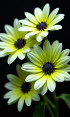 Vibrant daisies white and lime green petals dark