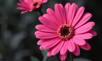 Obraz premium Vibrant pink gerbera daisy selective color photography black