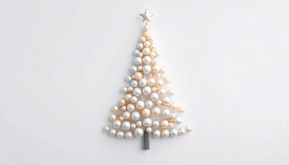 Elegant Pearl Christmas Tree with Star Topper on White Background