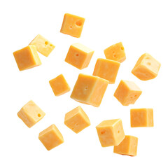 Falling Cubes of Delicious Cheddar Cheese Snack Food