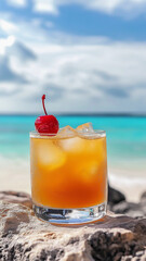 cocktail on the beach. orange cocktail with ice on the beach