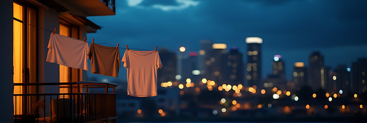 Hanging laundry on condo balcony at night can add a touch of simplicity to household chores and evening routines instantly._00001_