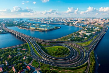Obraz premium Visual journey through the winding river and lively cityscape of Saint Petersburg in daylight
