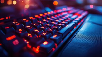 Fototapeta premium Glowing keyboard close-up.