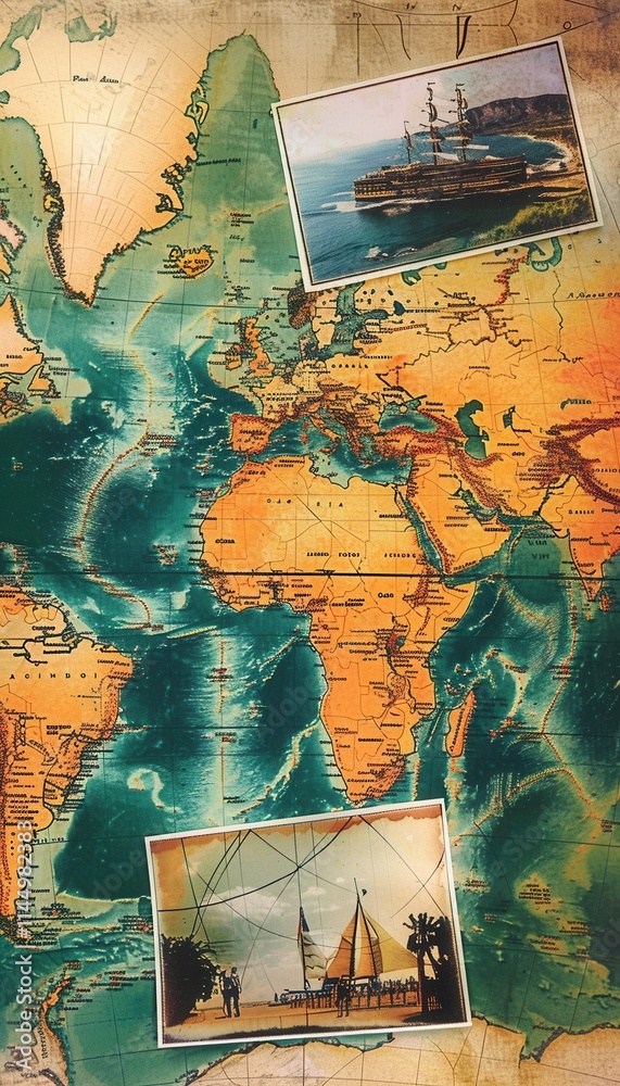 Fototapete travel memories captured on a world map layout showcasing unique destinations and adventures from va