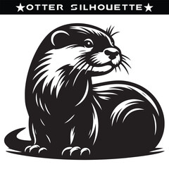 Otter silhouette vector illustration. Black and white vector.