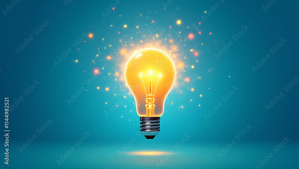 Poster fresh innovative ideas burst forth with colorful sparks of creativity on a bright blue background li