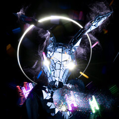 background,music album cover, abstract silhouette demon	