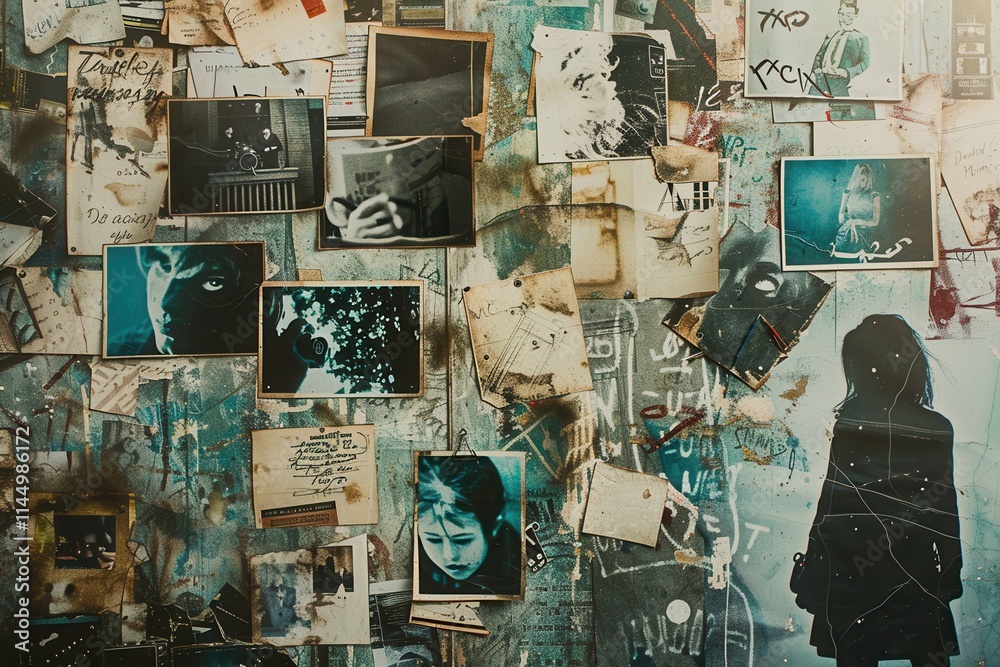Leinwandbilder creative collage featuring various photographs pinned on an artistic background with available space