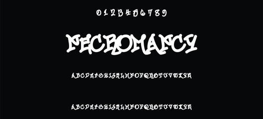 Street alphabet in hip-hop graffiti style, hand drawn. youthful urban atmosphere. energetic expressive title. vector graffiti alphabet on black background