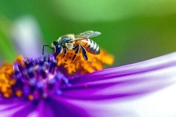 Naklejka premium Bee Collecting Nectar from Bright Flower