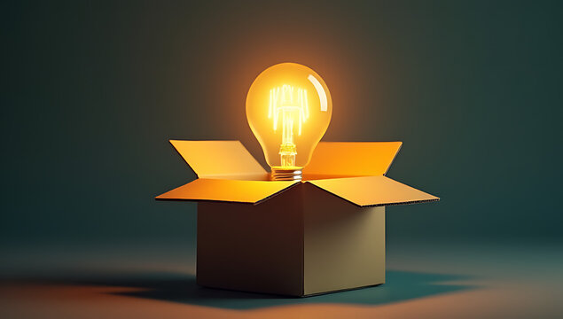 Develop innovative ideas by thinking outside conventional boundaries and letting creativity shine like a lightbulb inside a simple cardboard box._00001_