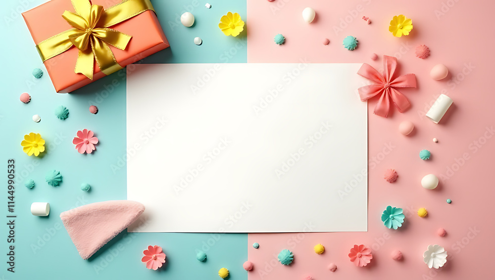 Poster decorating ideas for a celebration often involve using flat lay design templates featuring a gift bo