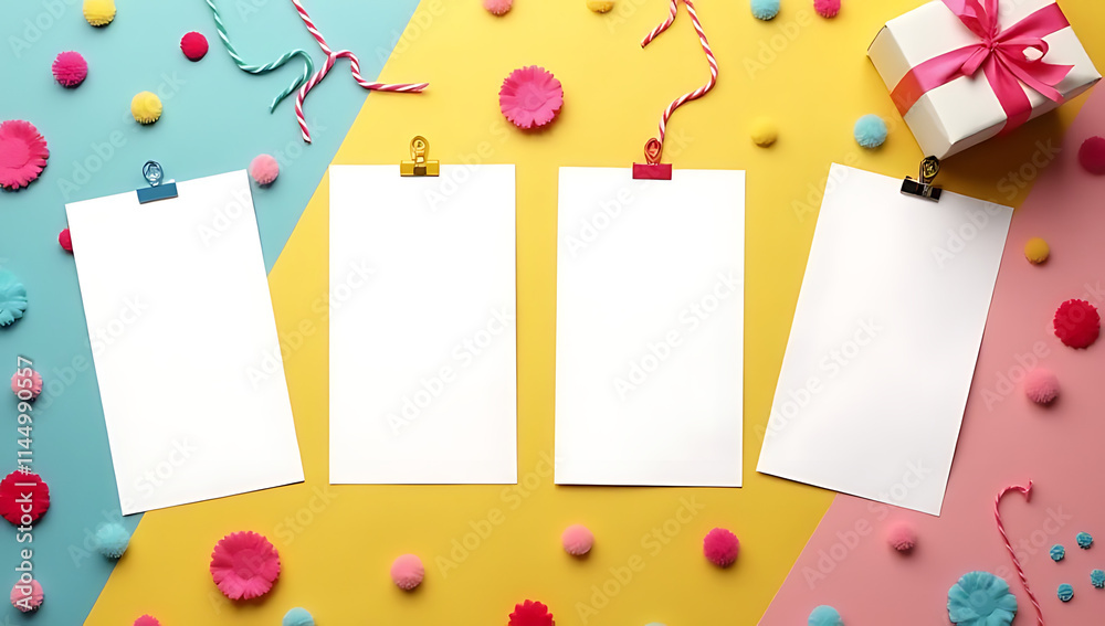 Poster decorating ideas for a celebration often involve using flat lay design templates featuring a gift bo