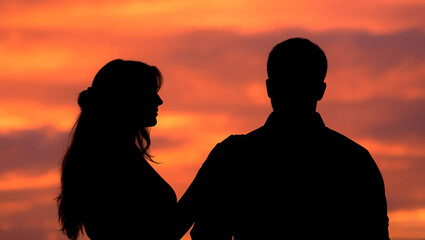 silhouette couple against sunset sky