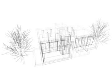 Modern house architectural 3d rendering