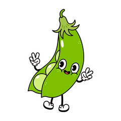 Jumping Peas character character. Vector hand drawn traditional cartoon vintage, retro, kawaii character illustration icon. Isolated white background. Peas character concept