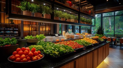 Obraz premium Fresh vegetable buffet displaying variety of healthy food options