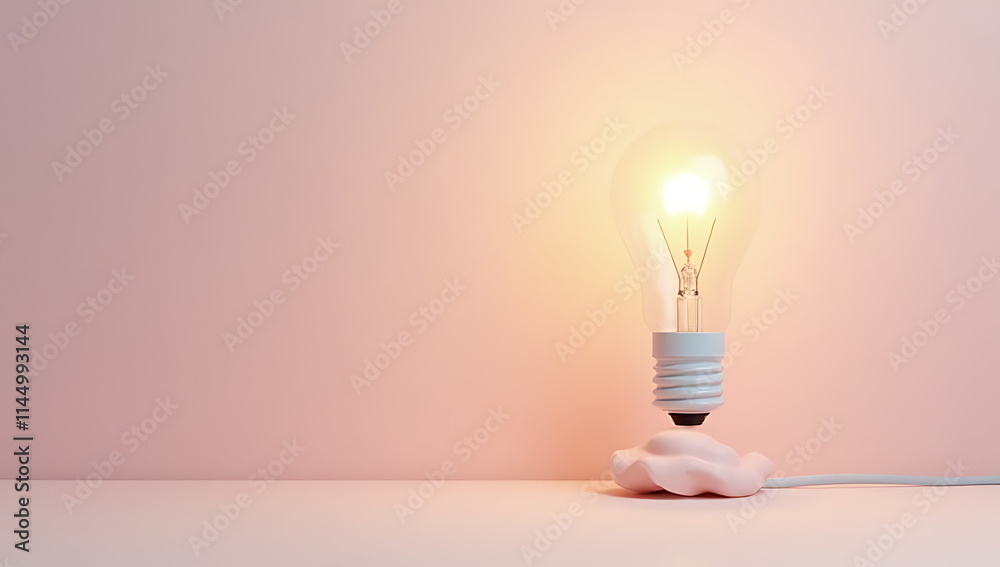 Poster Concepts of idea and creativity are visually represented on a soft pastel colored background with a lamp in focus._00001_