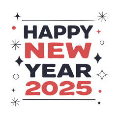 Happy New Year 2025 typography design Silhouette Vector illustration isolated on a transparent background