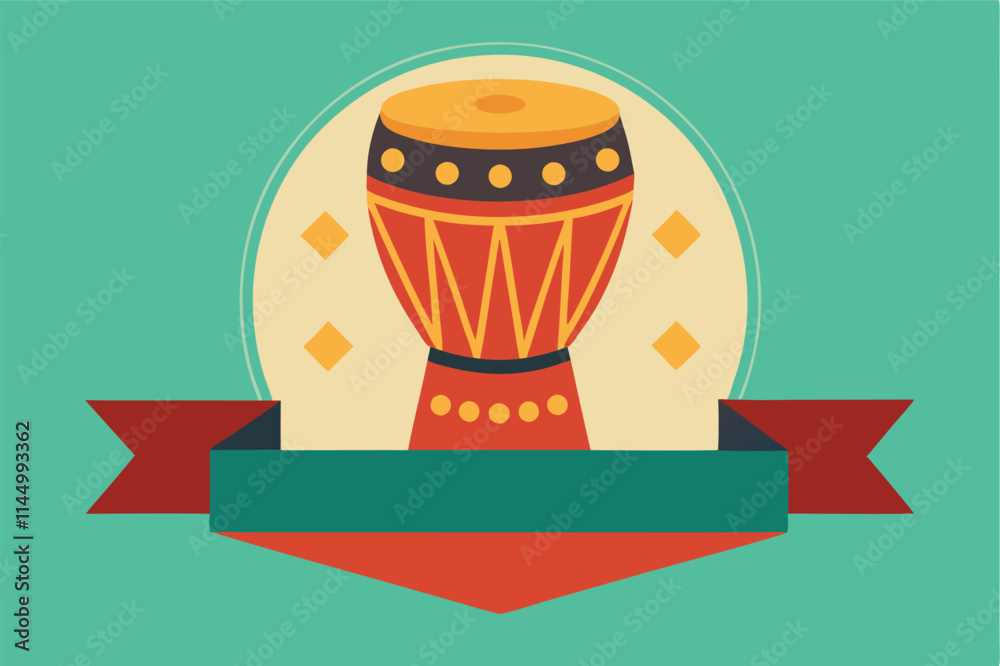 Aufkleber colorful vector illustration of a traditional drum surrounded by decorative elements in an abstract 