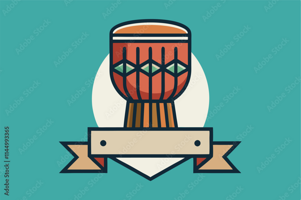 Aufkleber colorful vector illustration of a traditional drum surrounded by decorative elements in an abstract 
