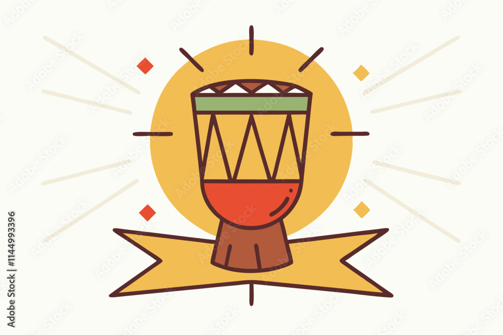 Poster colorful vector illustration of a traditional drum surrounded by decorative elements in an abstract 