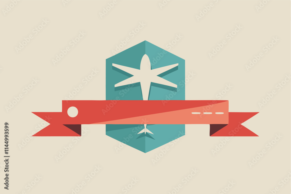 Poster vector illustration of an airplane over a colorful banner design featuring playful geometric element