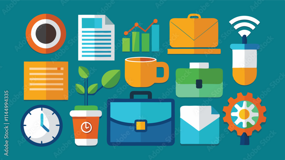 Leinwandbilder colorful vector illustration of office elements and tools representing productivity and work environ