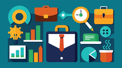 Colorful vector illustration of office elements and tools representing productivity and work environment in a modern setting