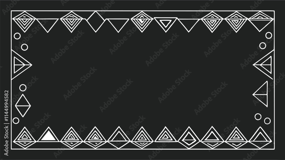 Fototapete geometric vector design featuring a bordered pattern with various triangles and circles against a da