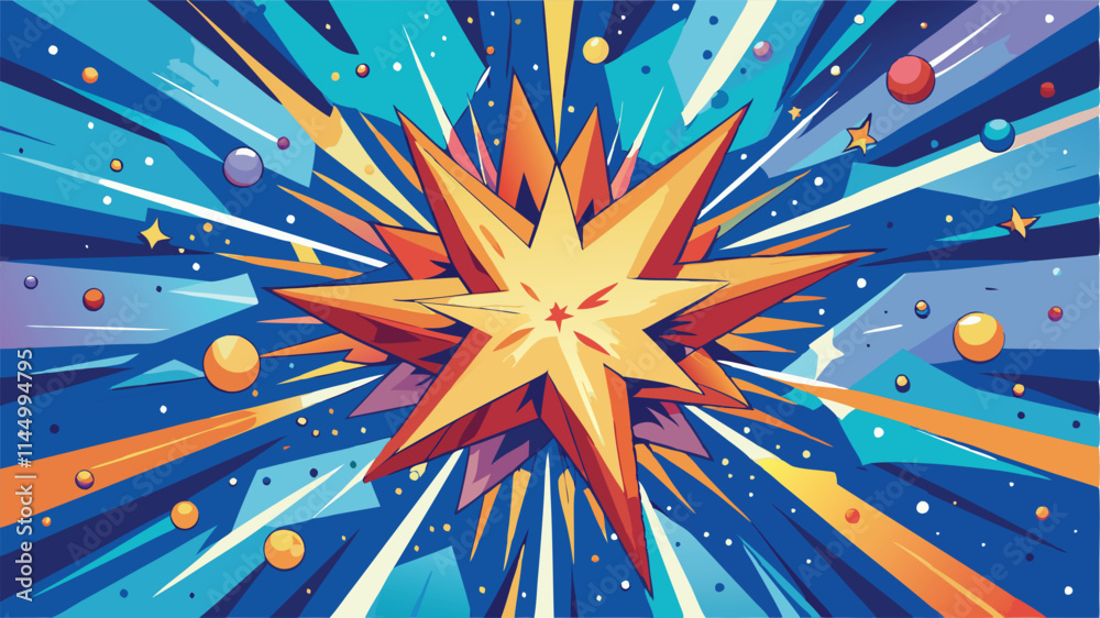 Poster colorful explosion graphic showcasing dynamic energy and movement in a vibrant cosmic background dur