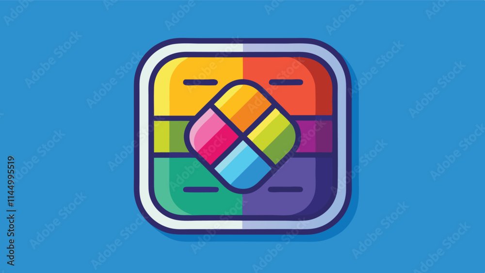 Poster stylized vector graphic featuring a colorful geometric design on a bright blue background