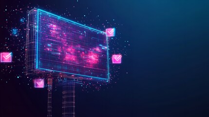 Low poly wireframe design for digital marketing. Mesh graphics for polygonal internet notifications and Internet-targeted ads. Generative Ai