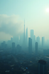 Fototapeta premium Cityscape pollution concepts feature smog over a metropolitan area with health care and environmental protection as underlying themes._00002_