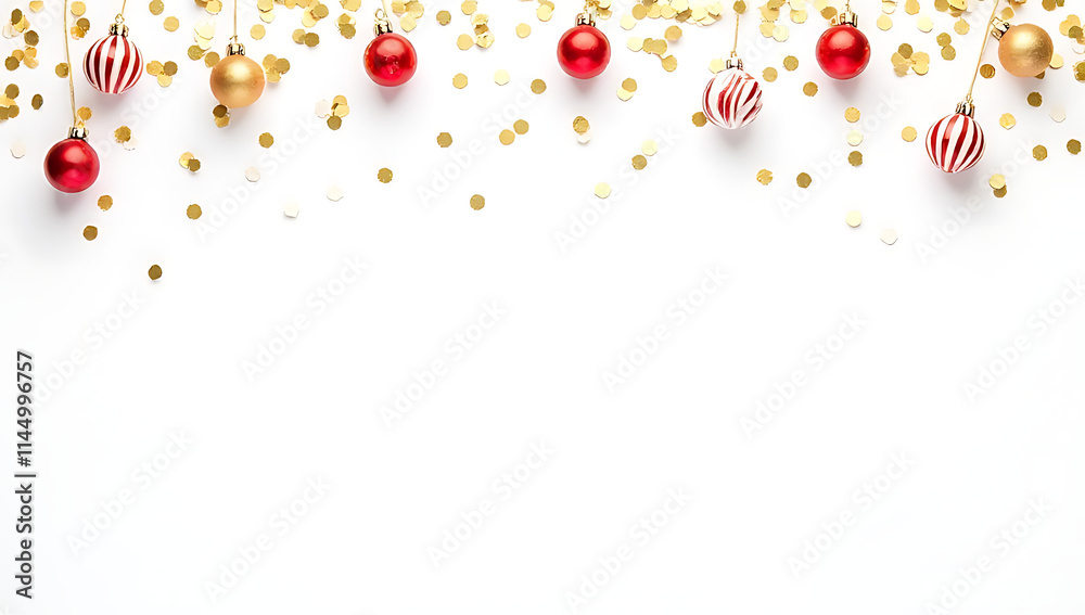 Poster christmas decorations featuring confetti on a white background provide a playful flat lay design con